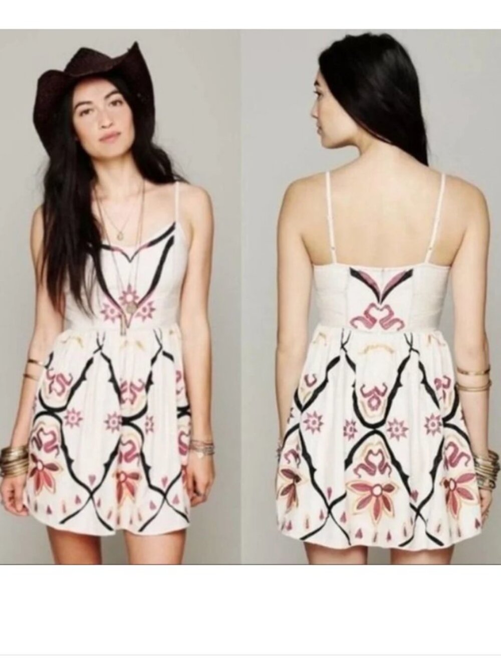 Free People Tan Embroidered Floral Mini Dress